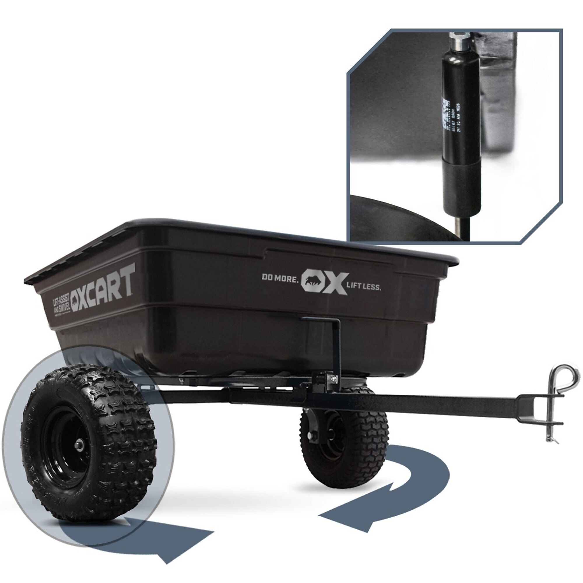 OxCart, 15 cu Lift-Assist Swivel Cart ATV 18” MAG Tires, Load Capacity 1500 lb, Model# GTMXF3L218U